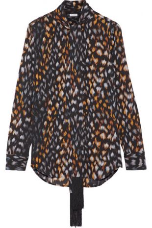 Equipment Essential Pussy Bow Leopard Print Silk Georgette Blouse