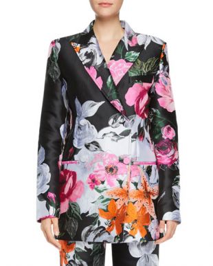 Off White Floral Jacquard Double Breasted Jacket