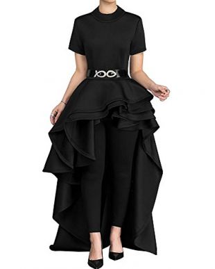 Misassy Misassy Womens Runway High Low Peplum Top Maxi Dress Short