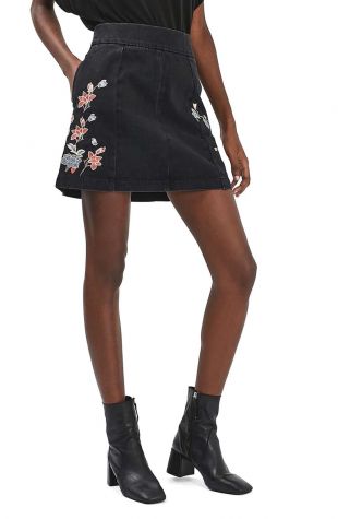 Topshop Moto Embroidered Denim Skirt