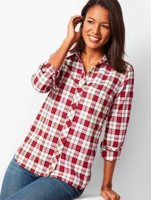 Talbots Classic Cotton Shirt Shimmer Plaid