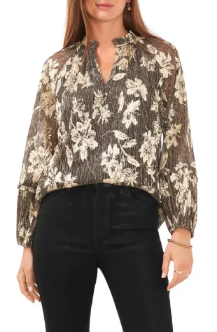 Vince Camuto Metallic Floral Print Blouse