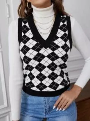 Shein Pc Argyle Pattern Sweater Vest