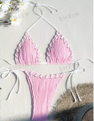 Shein Swim Vcay Summer Beach Women S Halter Neck Cutout Design Bikini