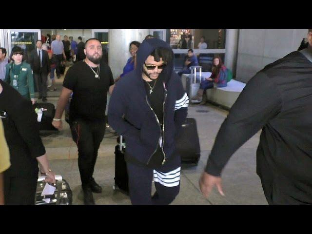The Weeknd In Sweats, Flanked By Bodyguards Arriving At LAX