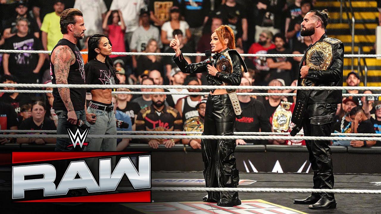 FULL SEGMENT: CM Punk and AJ Lee’s face-off with Seth Rollins and Becky Lynch: Raw, Sept. 15, 2025