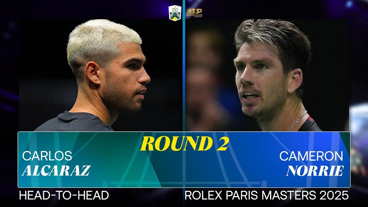 Head-to-Head Carlos Alcaraz vs Cameron Norrie | Rolex Paris Masters