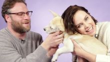 Seth Rogen and Charlize Theron Play With Puppies While Answering Fan Questions