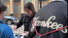 Christian Bale signs a never-ending line of autographs in NYC! #christianbale #batman #trending
