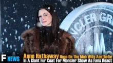 Anne Hathaway Hops On The Mob Wife Aesthetic In A Giant Fur Coat For Moncler Show