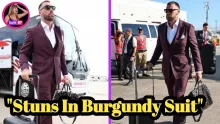 Travis Kelce Stuns In Burgundy Suit Ahead Of Chiefs vs Giants Clash In New York ||#nfl#chiefskingdom