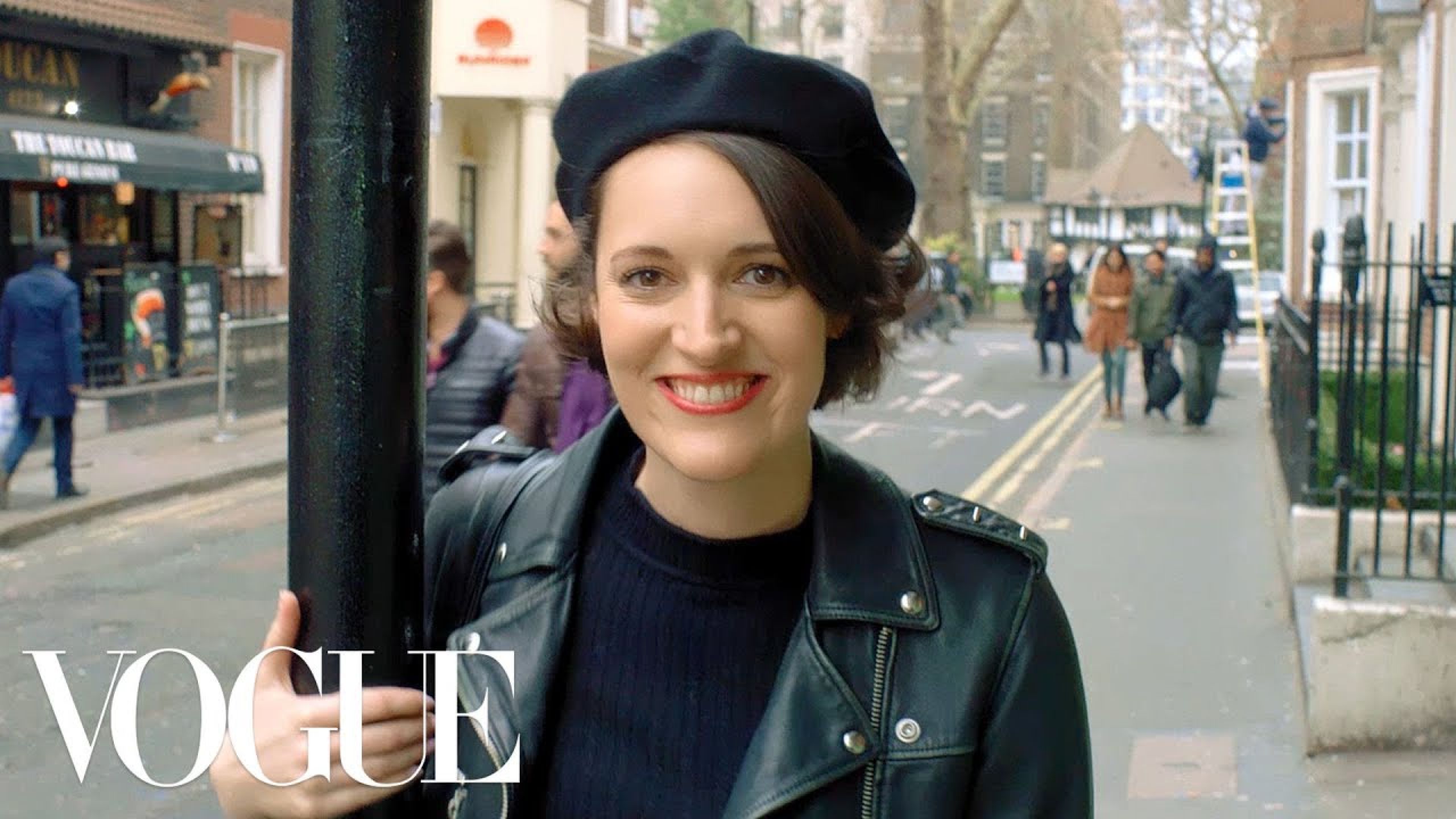 Black French Cap worn by Phoebe Waller-Bridge in 73 Questions With Phoebe W...