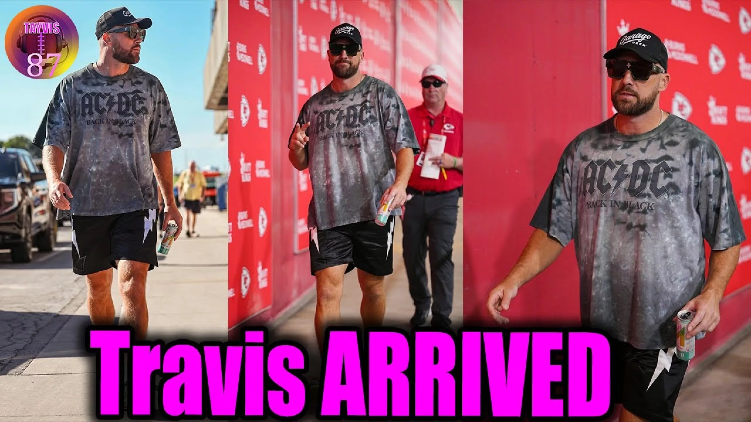 OMG! Travis Kelce ROCKIN an AC/DC shirt as he arrived for Chiefs vs.Bears game