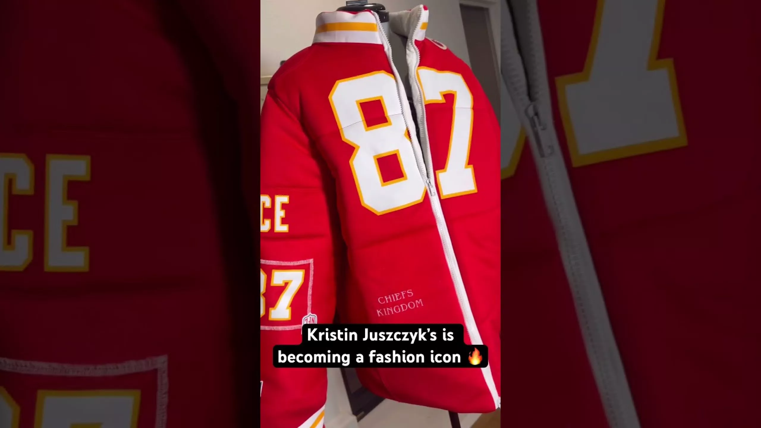 #49ers FB Kyle Juszczyk’s wife, Kristin, made this jacket for Taylor Swift to wear tonight 🔥🔥