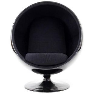 Fauteuil boule, Ball chair coque noir / intérieur velours noir. Design 70's.