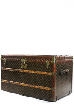 VINTAGE LOUIS VUITTON Monogram Leather Wood Wardrobe Steamer Trunk