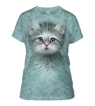 The Mountain Blue Eyed Kitten Adult Woman's T-Shirt, Teal, Medium