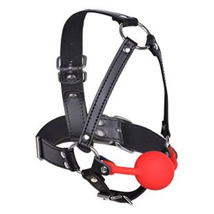 TiaoBug Women Adult Adjustable Leather Metal O-Rings Harness Silicone Mouth Ball Red One Size