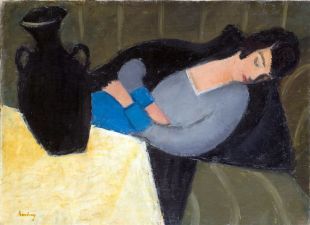 Robert BERENY - Dame endormie au vase noir