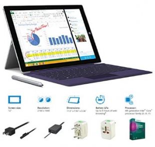 2014 Microsoft Surface Pro 3 12-Inch Touch Screen Tablet (Intel Core i5-4300U Processor, 8GB DDR3, 256GB HDD, Windows 8.1 Pro)