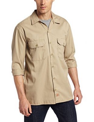 Dickies Men's Long Sleeve Work Shirt, Desert Sand, 2X