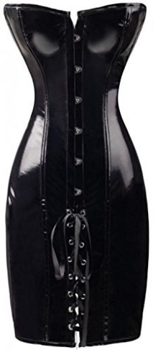 Alivila.Y Fashion Women's Shiny PVC Lace Up Corset Dress 2041-Black-S