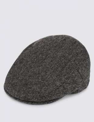 Pure Wool Herringbone Thinsulate Flat Cap with Stormwear