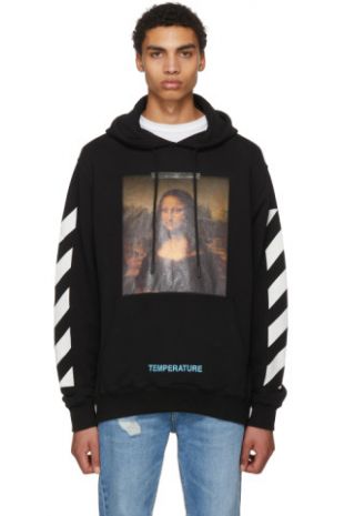 Off White Pull à capuche noir Diagonal Monalisa