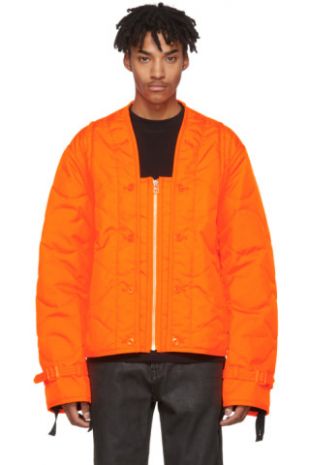 Helmut Lang   Orange Quilted Thrown On Jacket