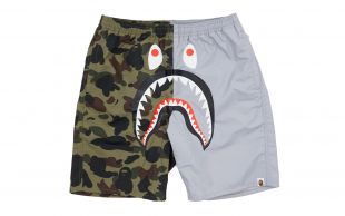 Bape Half 1st Camo Shark Beach Shorts Green/Grey