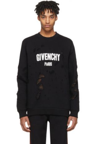 Givenchy   Pull molletonné à logo et effet usé noir