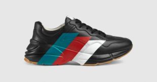 Gucci Baskets Rhyton en cuir à imprimé bande Web