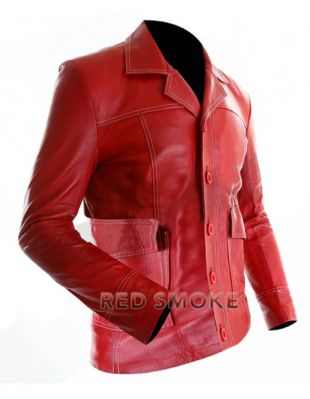 Fight Club Tyler Durden Brad Pitt Men's Red Leather Jacket Coat | eBay