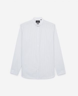 The Kooples Chemise blanche à fines rayures en coton et petit col