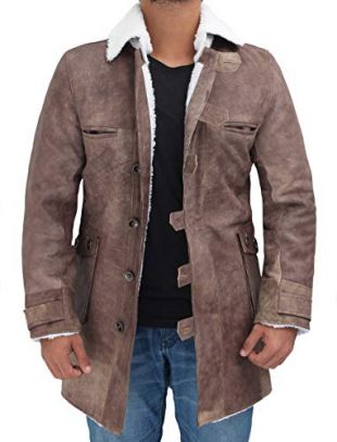 Blingsoul Mens Shearling Bomber Jacket - Distressed Real Leather Winter Coat for Men