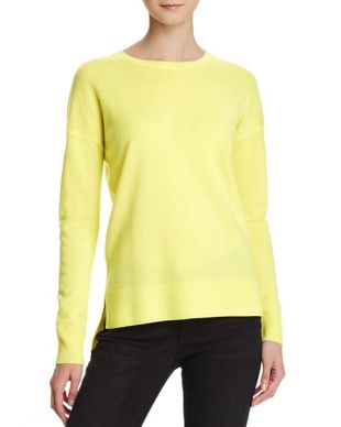AQUA Cashmere High/Low Crewneck Cashmere Sweater
