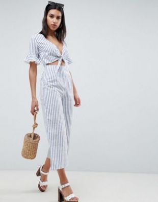 ASOS DESIGN   Combinaison rayée en lin avec découpes et liens at asos.com