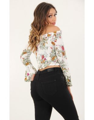 Crop top épaules dénudées fleuri