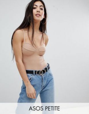 ASOS DESIGN Petite - Body à bretelles effet froissé