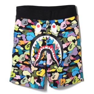 Bape Multi Camo Shark Sweat Shorts Black
