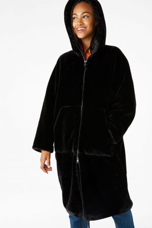 monki hooded faux fur coat