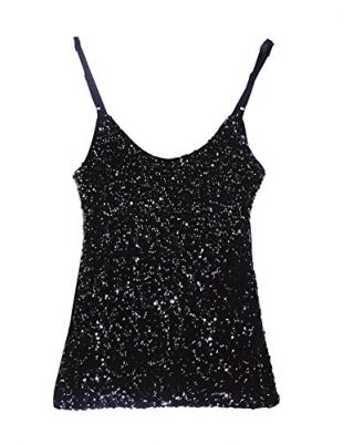 Débardeur Pailleté Femme - Bretelles Fines, Extensible, Motif Drapeau, Taille Unique