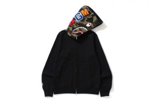 Bape Shark Full Zip Hoodie Camo Hood Black