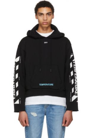Off White   Pull à capuche noir Diagonal 'Temperature'