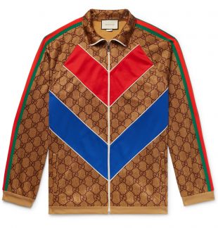 Gucci - Gucci Oversized Webbing Trimmed Logo Print Tech Jersey Track Jacket