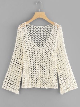 Top découpé col en V en crochet