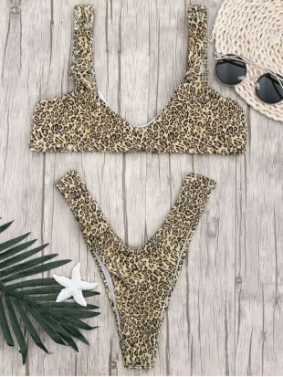 Maillot de Bain Thong Imprimé Léopard Noué