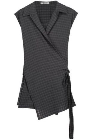  Wrap effect checked gauze top | T by ALEXANDER WANG | Sale up to 70% off | THE OUTNET