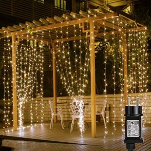 Lighting EVER 4300006-WW-EU Rideau Blanc Chaud 3m3m, Guirlandes Lumineuses Extérieur 8 Modes Étanche IP44 pour Décoration Noël, Mariage, Fenêtre, Jardin, Terrasse, Fêtes, etc, Cuivre, 4.5 W