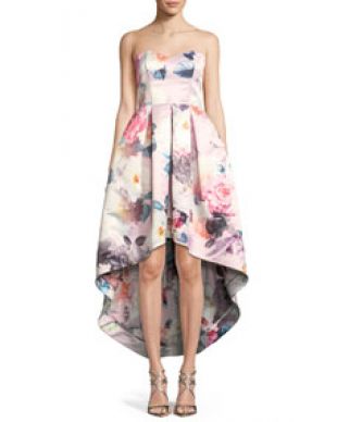 Strapless High Low Floral Dress